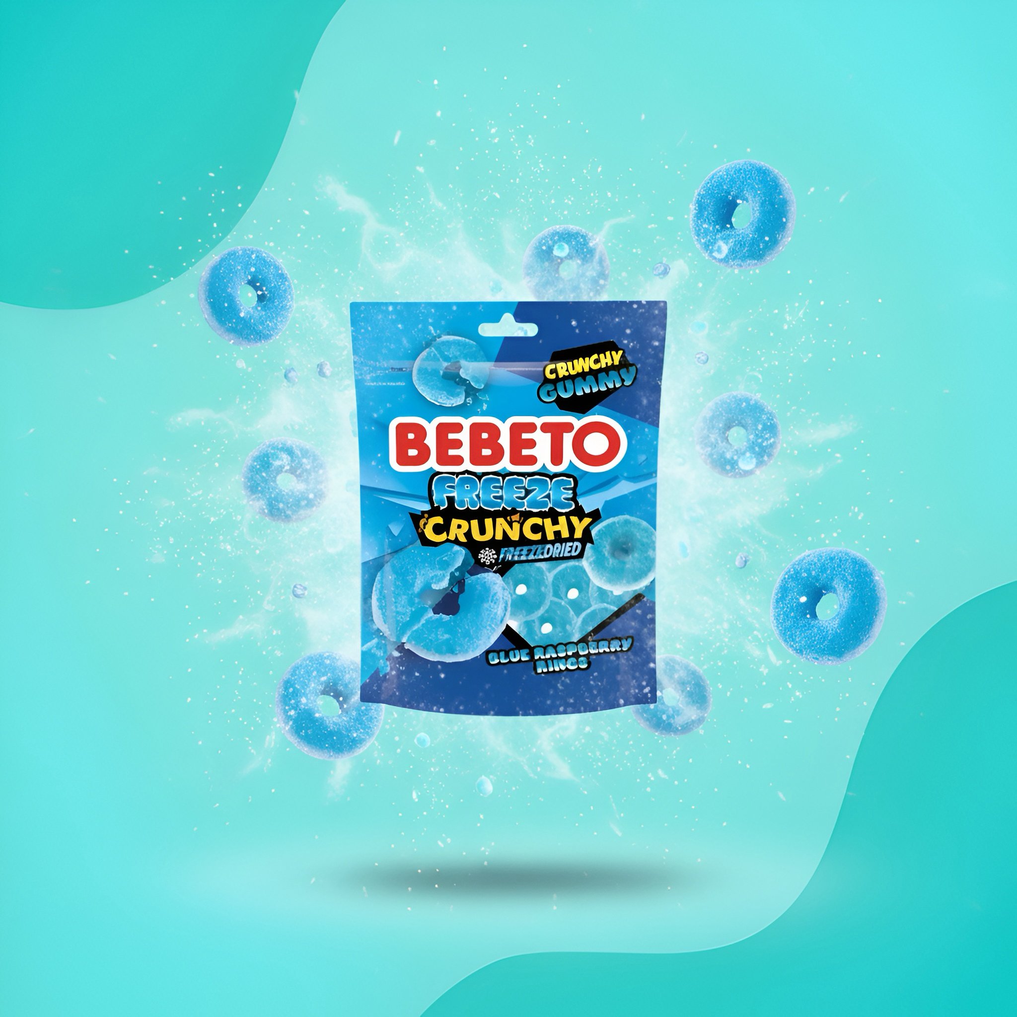 Bebeto Freeze Crunchy Blue Raspberry Rings, сублимированный мармелад, 35 г