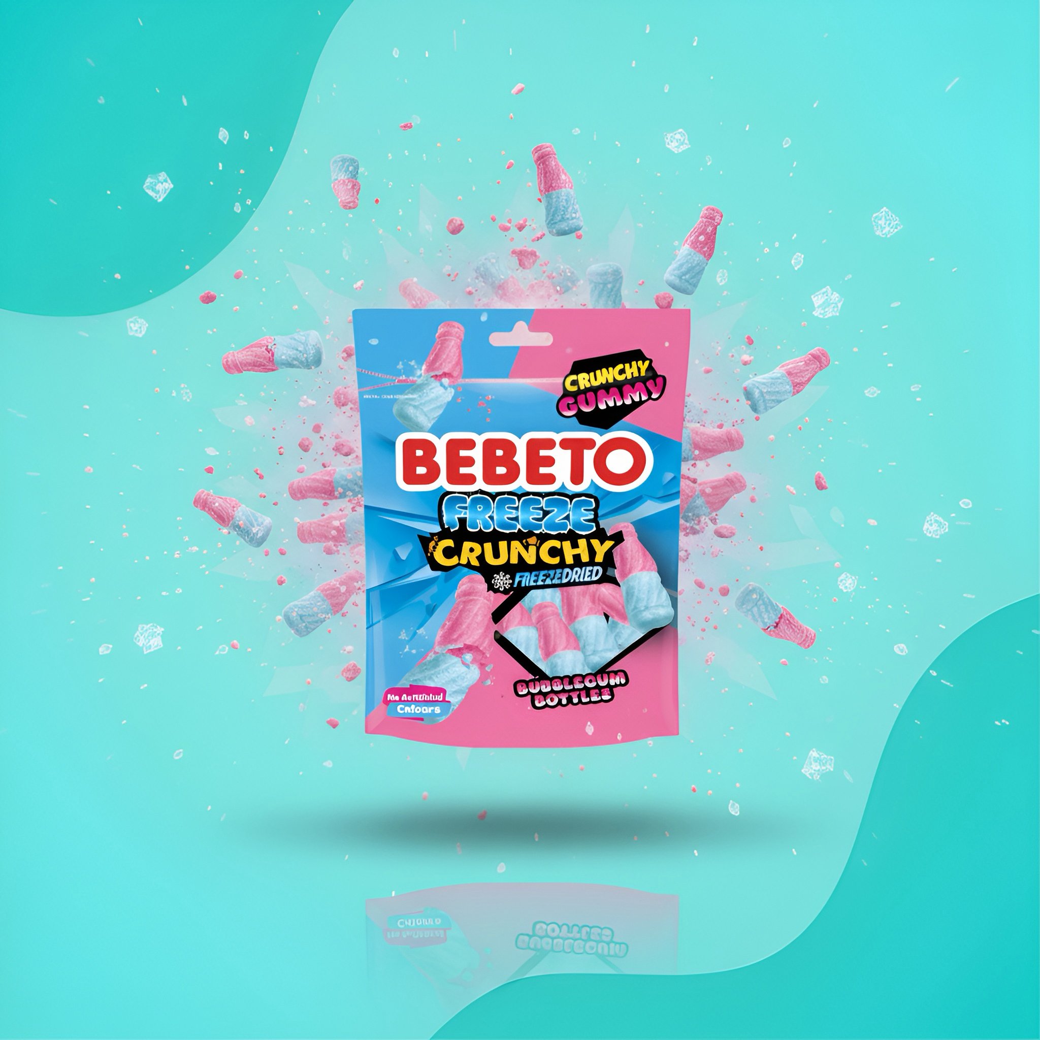 Bebeto Freeze Crunchy Bubblegum Bottles, сублимированный мармелад, 35 г
