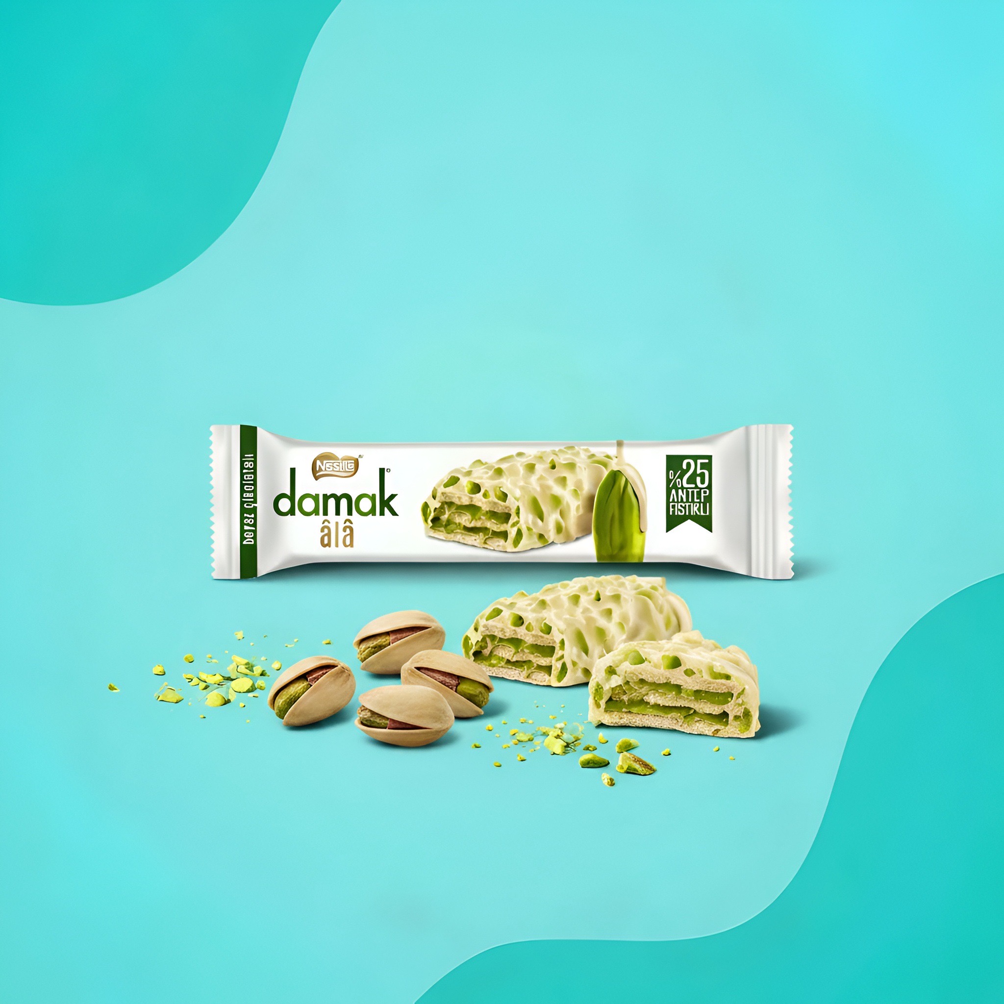 Nestlé Damak Ala, белый шоколадный батончик с фисташкой 25%, 28 г (вес уточнить)