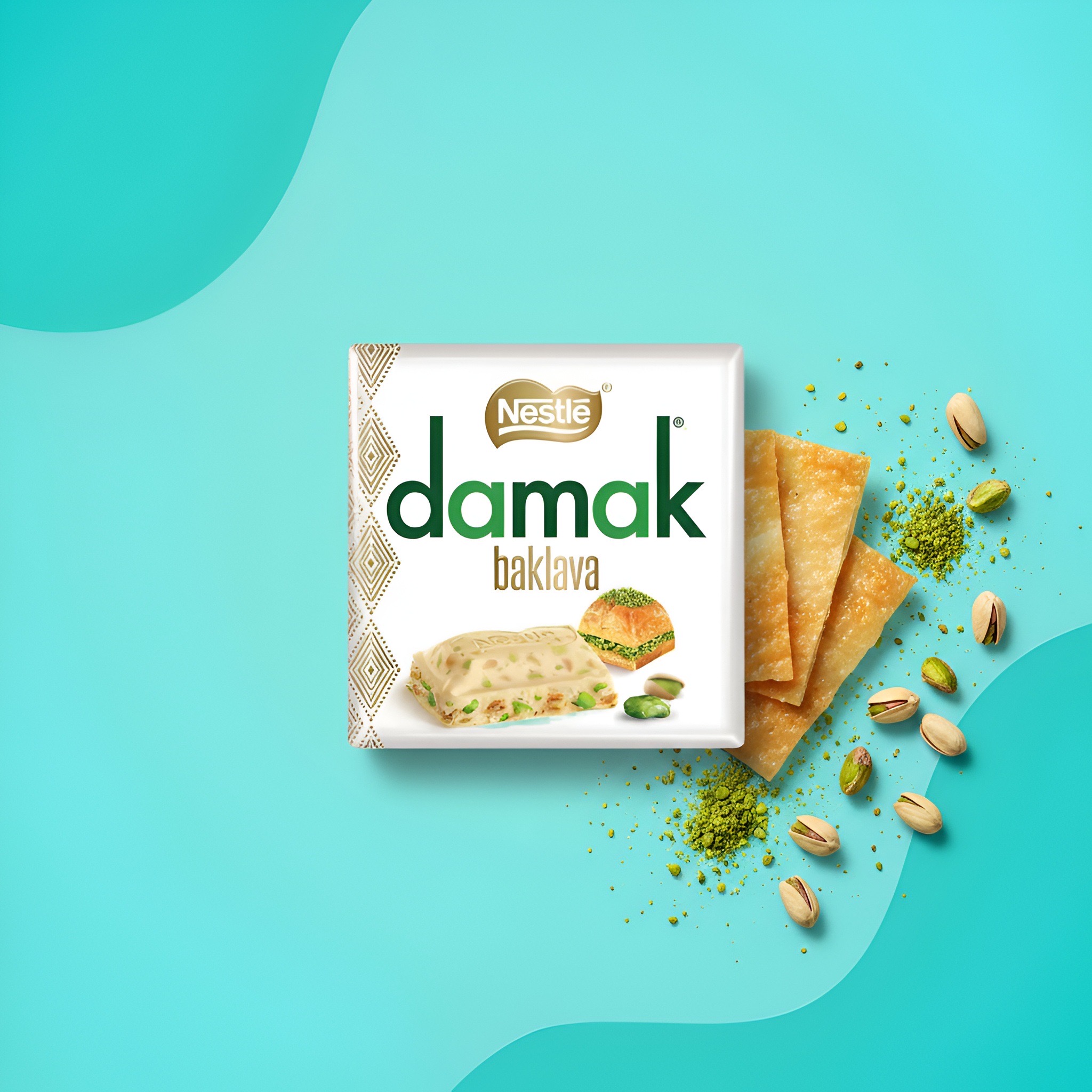 Nestlé Damak Baklava, белый шоколад со вкусом пахлавы и фисташкой, 60 г (вес уточнить)
