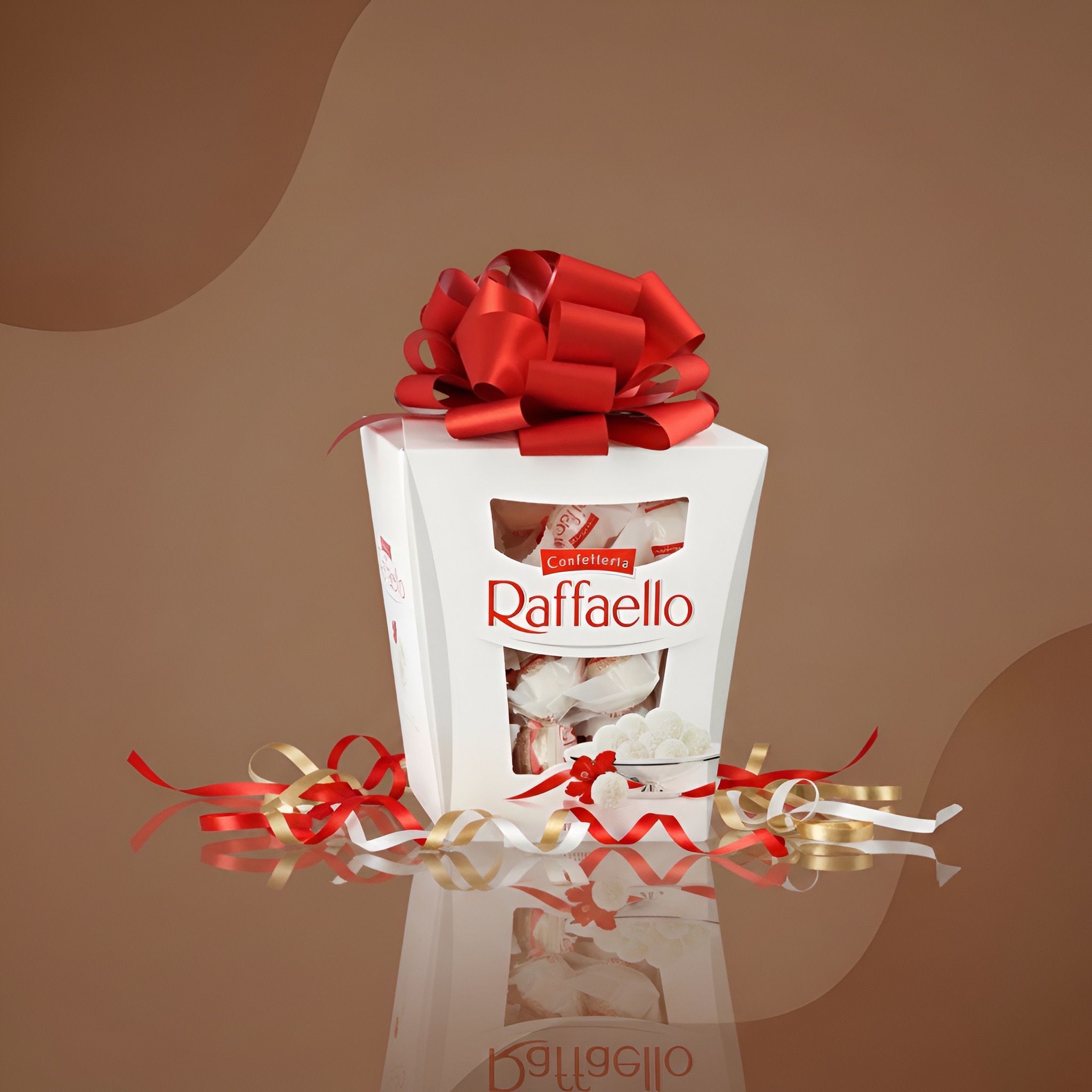 Raffaello, конфеты с миндалём и кокосом (коробка-домик с бантом), вес уточнить