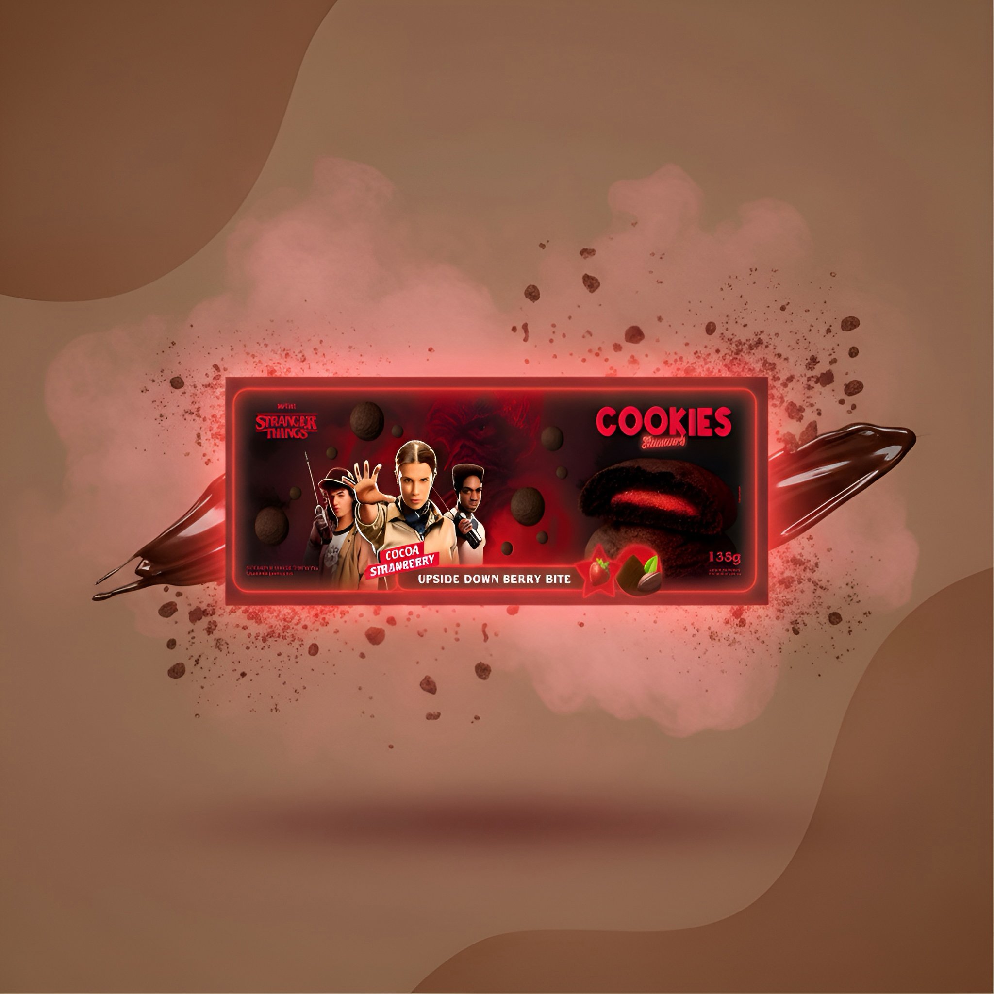 Stranger Things Cookies Cocoa Strawberry, печенье с клубничной начинкой, 138 г